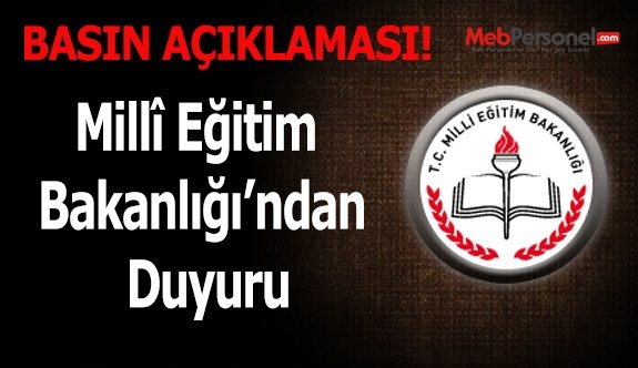 Millî Eğitim Bakanlığı’ndan Duyuru