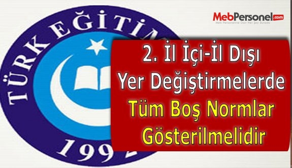 2. İl İçi-İl Dışı Yer Değiştirmelerde Tüm Boş Normlar Gösterilmelidir