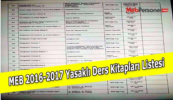 MEB 2016-2017 Yasaklı Ders Kitapları Listesi