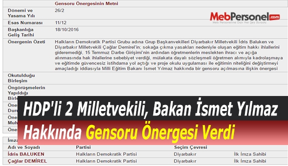 HDP'li 2 Milletvekili, Bakan İsmet Yılmaz Hakkında Gensoru Önergesi Verdi