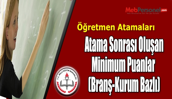 Öğretmen Atama Sonrası Oluşan Minimum Puanlar (Branş-Kurum Bazlı)