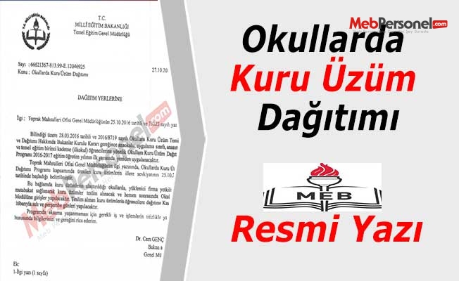 Okullarda Kuru Üzüm Dağıtımı (MEB Resmi Yazı)