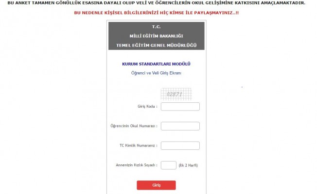 İlköğretim Kurumları Standartları (İKS) Öğrenci ve Veli Girişi Ekranı (MEB 2017)