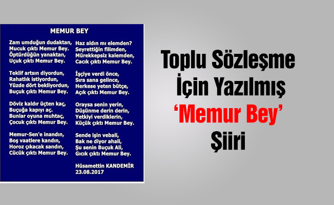Toplu Sözleşmeyi Anlatan ''Memur Bey'' Şiiri
