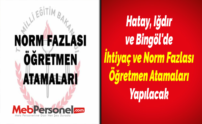 Hatay, Iğdır ve Bingöl'de İhtiyaç ve Norm Fazlası Öğretmen Atamaları Yapılacak
