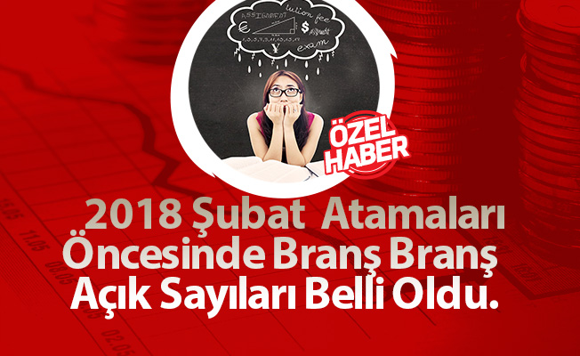 2018 Şubat Öğretmen Atamaları Öncesinde Branş Branş Açık Sayıları Belli Oldu.
