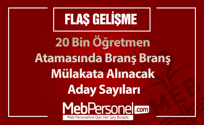 20 Bin Öğretmen Atamasında  Branş Branş Mülakata Alınacak Aday Sayıları