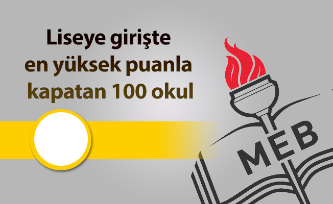 Liseye girişte en yüksek puanla kapatan 100 okul