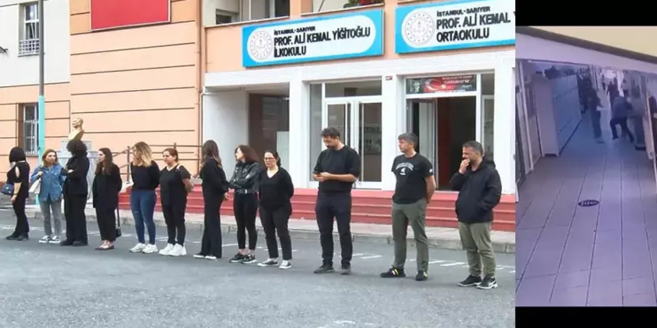Sarıyer’de öğretmenin darbedildiği okulda öğretmen ve öğrencilerden protesto