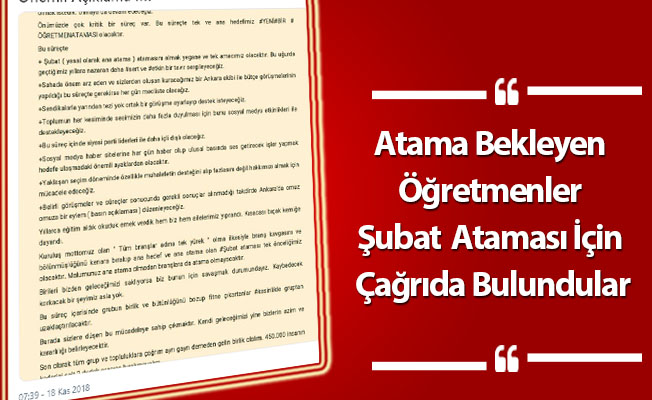 Atama Bekleyen Öğretmenler Şubat  Ataması İçin Çağrıda Bulundular