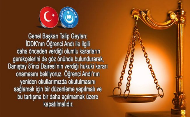 TÜRK EĞİTİM-SEN ÖĞRENCİ ANDI İLE İLGİLİ MEB’İN TEMYİZ DİLEKÇESİNE CEVABINI İDDK’YA GÖNDERDİ