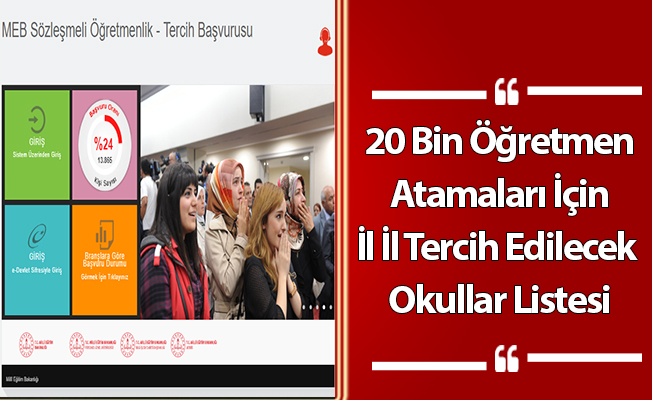 20 Bin Öğretmen Atamaları İçin İl İl Tercih Edilecek Okullar Listesi