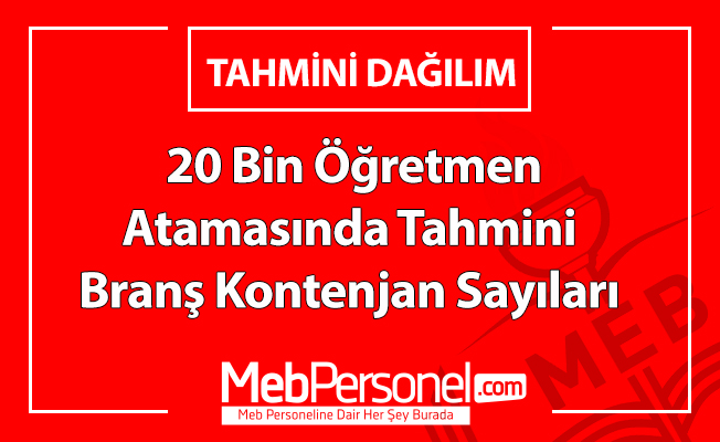 20 Bin Öğretmen Atamasında Tahmini Branş Kontenjan Sayıları