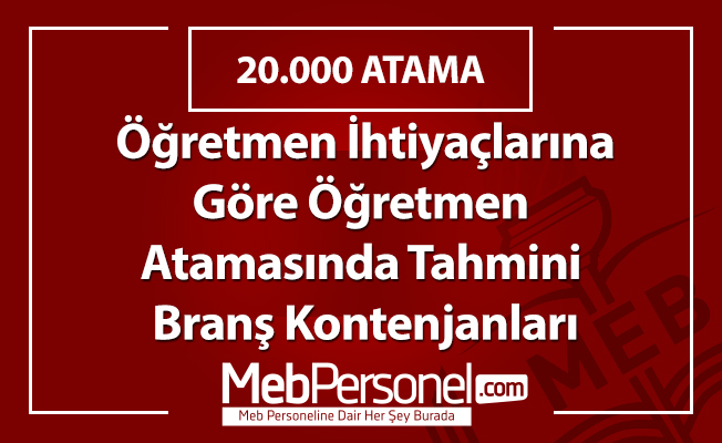 Öğretmen İhtiyaçlarına Göre Öğretmen Atamasında Tahmini Branş Kontenjanları
