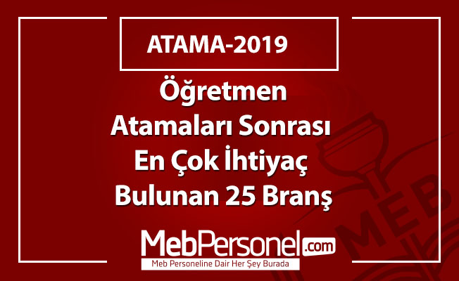 Öğretmen Atamaları Sonrası En Çok İhtiyaç Bulunan 25 Branş