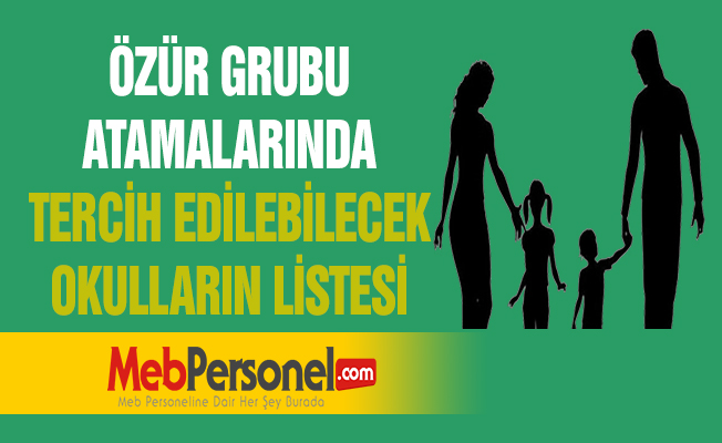 Özür Grubu Atamalarında Tercih Edilecek Okulların Listesi 2019