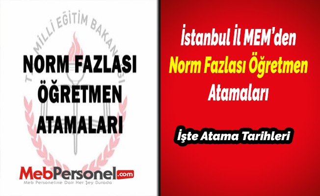 İstanbul İl Milli Eğitim Müdürlüğünden Norm Fazlası Atamaları