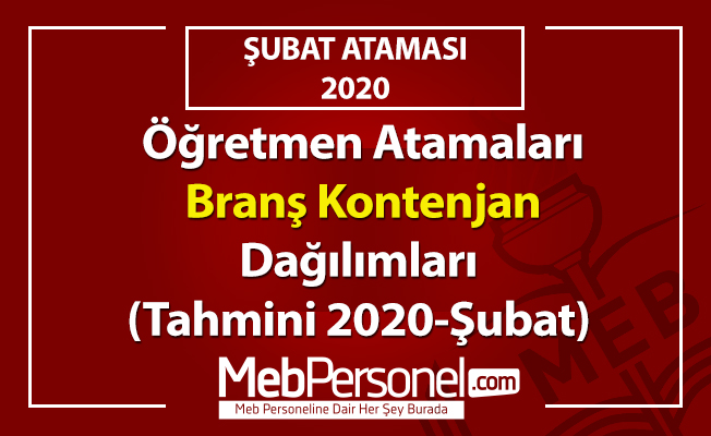 Öğretmen Atamaları Branş Kontenjan Dağılımları (Tahmini 2020-Şubat Ataması)