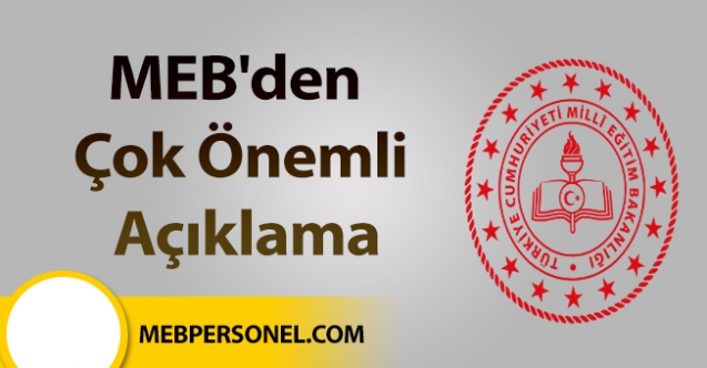 MEB'den Çok Önemli Açıklama