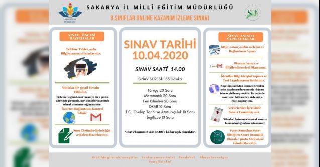 Sakarya Milli Eğitim 8.Sınıf LGS ONLİNE deneme sınavı giriş sayfası
