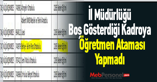 İl Müdürlüğü Boş Gösterdiği Kadroya Öğretmen Ataması Yapmadı