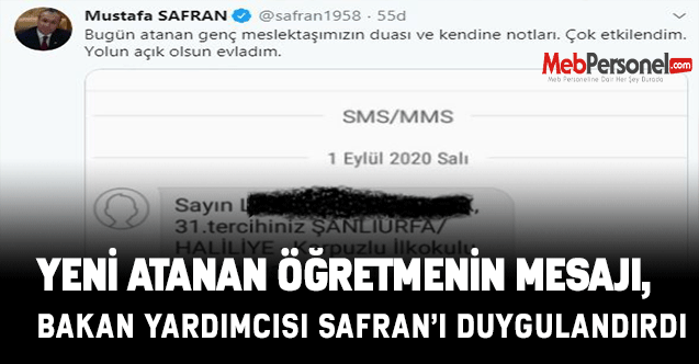 Yeni Atanan Öğretmenin Mesajı, Bakan Yardımcısı Safran'ı Duygulandırdı