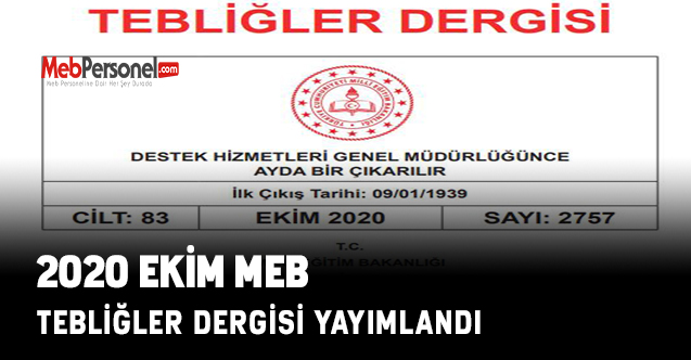 2020 Ekim MEB Tebliğler Dergisi Yayımlandı