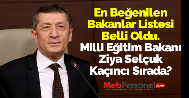 En Beğenilen Bakanlar Listesi Belli Oldu. Milli Eğitim Bakanı Ziya Selçuk Kaçıncı Sırada?