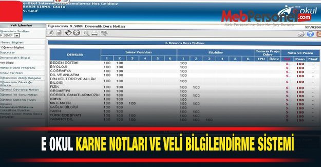 E Okul Karne Notu Sorgulama 2015