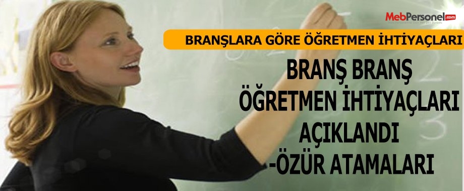 BRANŞ BRANŞ ÖĞRETMEN İHTİYAÇLARI AÇIKLANDI -ÖZÜR ATAMALARI
