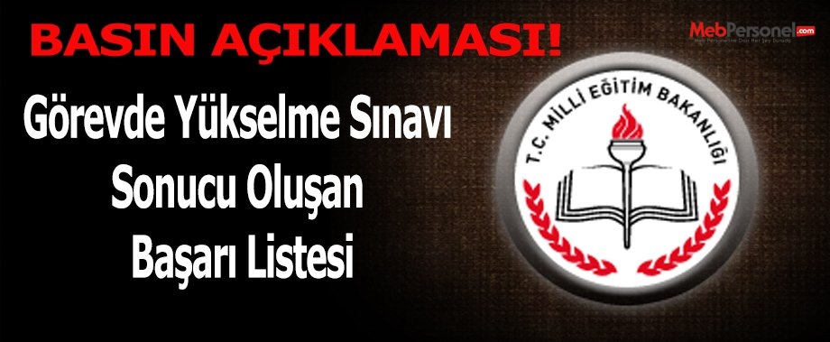 MEB Görevde Yükselme Sınavı Sonucu Oluşan Başarı Listesi