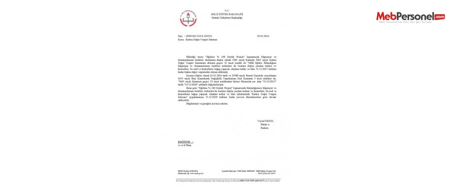 MEB, Katma Değer Vergisi istisnası 2020 yılına kadar devem edecek