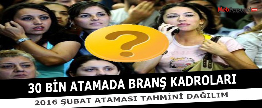 Öğretmen Atamaları Branş  Kadroları (Tahmini)