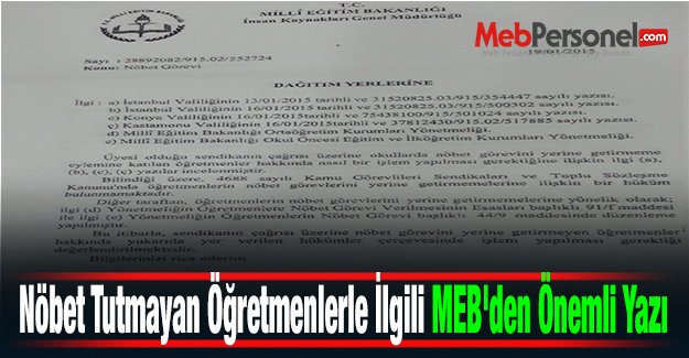 Nöbet Tutmayan Öğretmenlerle İlgili MEB'den Önemli Yazı