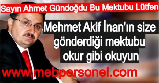 Şubat Ataması İçin Ahmet Gündoğdu'ya  Mektup