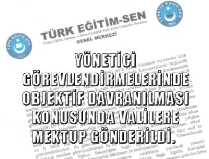 Valilere Yönetici Görevlendirme Mektubu