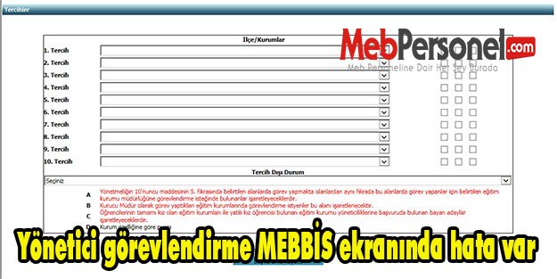 Yönetici görevlendirme MEBBİS ekranında hata var