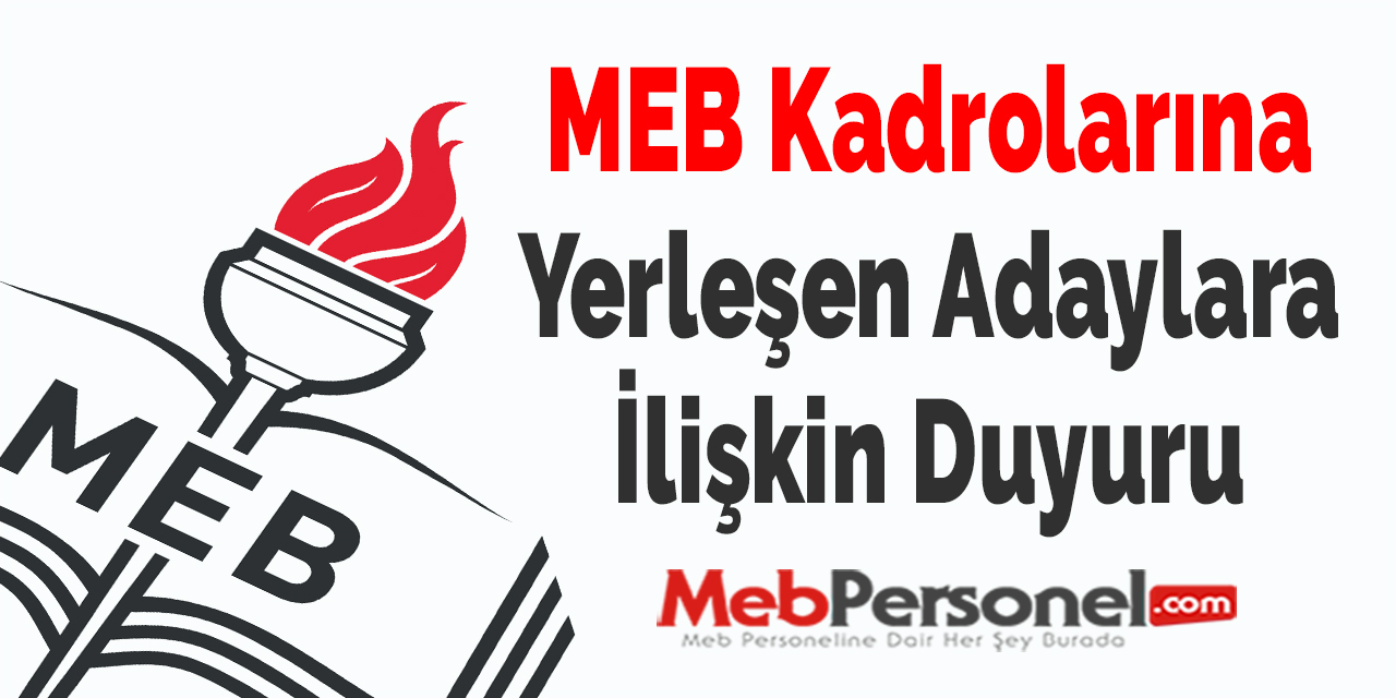 MEB Kadrolarına Yerleşen Adaylara İlişkin Duyuru