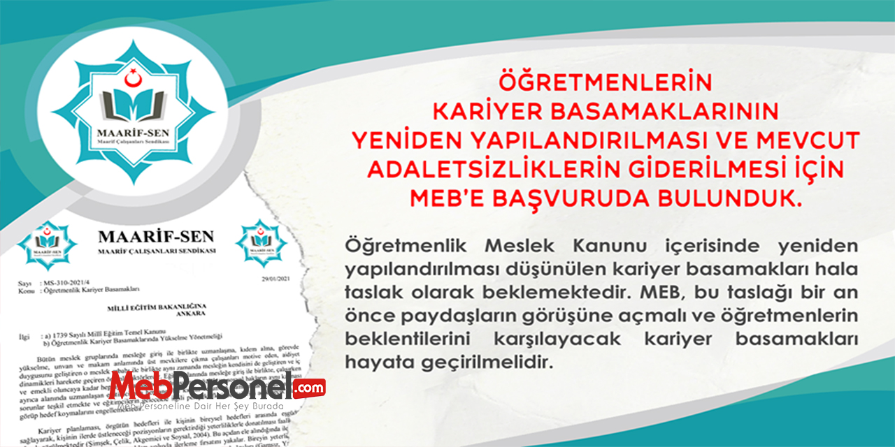 Öğretmenlik Kariyer Basamakları İle İlgili MEB'e Yazı