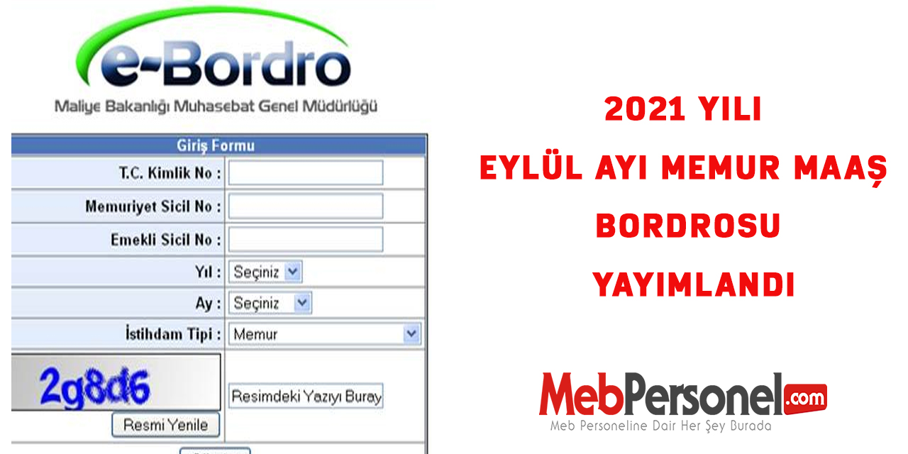 2021 Yılı Eylül Ayı Memur Maaş Bordrosu Yayımlandı