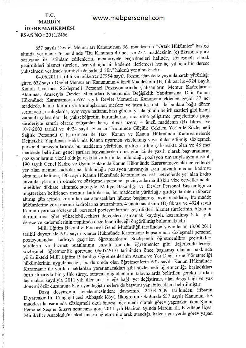 Kpss  Puanı İle ile Kadroya  Geçen Sözleşmeli Öğretmenler İçin Mahkeme Kararı