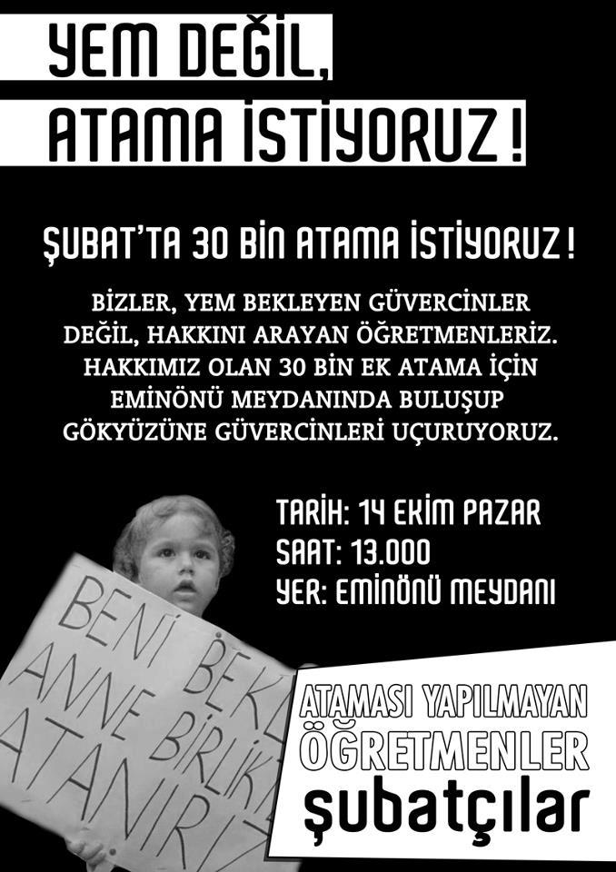 Atama Bekleyen Öğretmenler 14 Ekim'de Eminönü Meydanında Güvercin Uçuracak