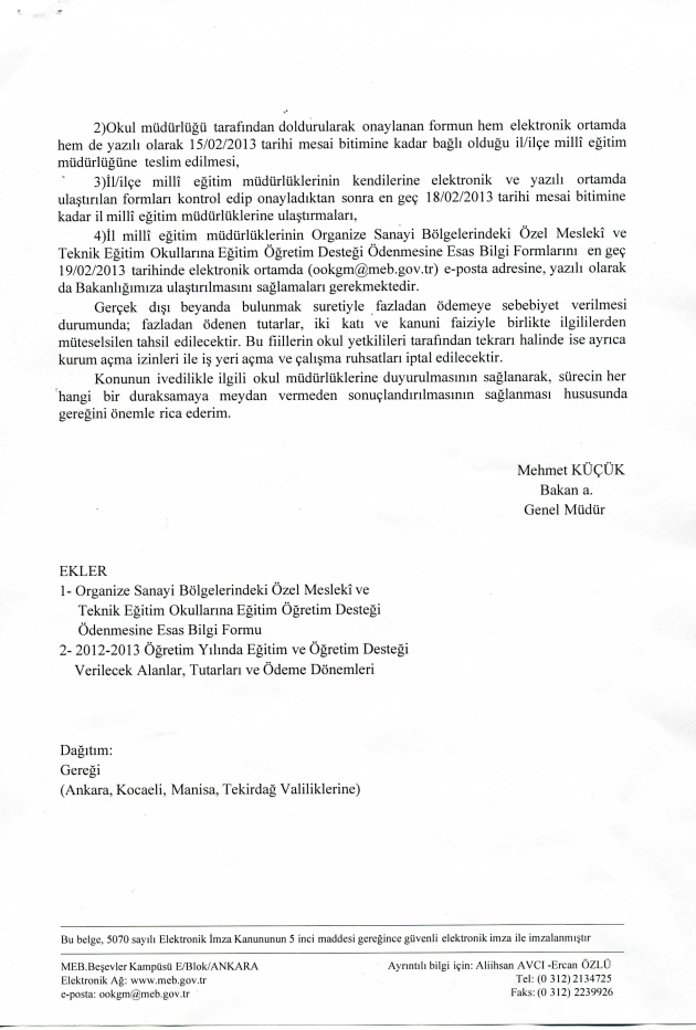 MEB'den, OSB´lerdeki teknik okullara destek yazısı