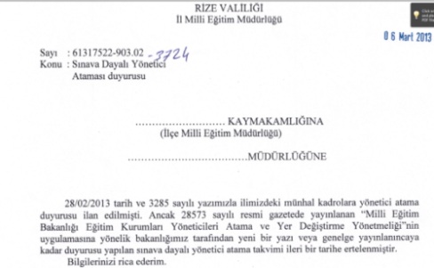 Rize MEM yönetici atamayı geri çekti