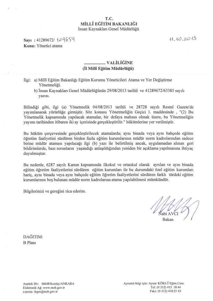MEB'den Yönetici Atama Yazısı