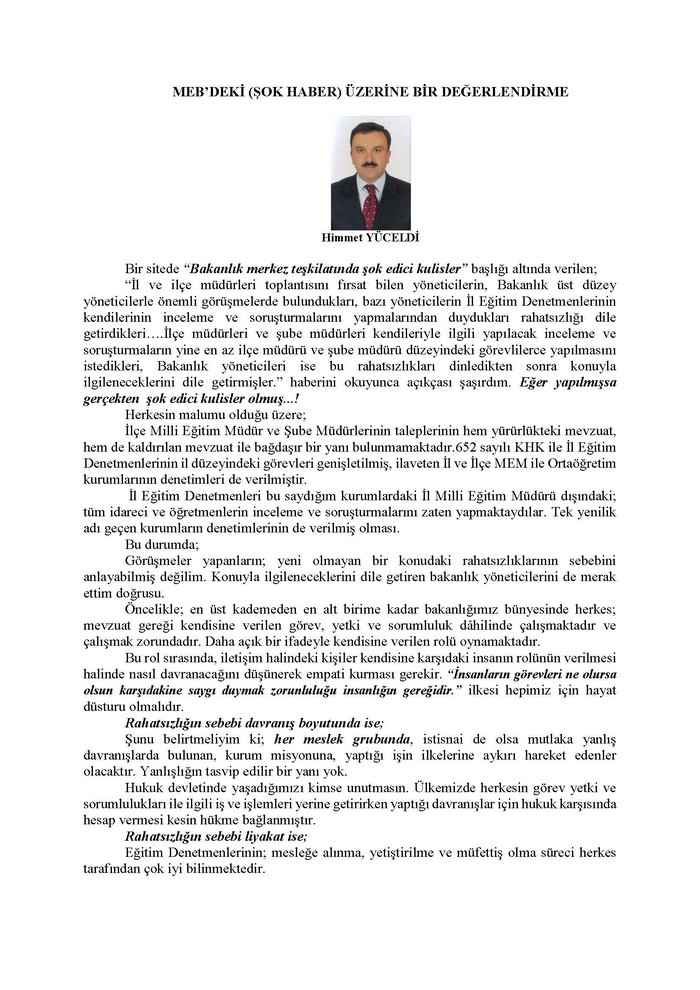 MEB'DEKİ (ŞOK HABER) ÜZERİNE DEĞERLENDİRME (YENİ)