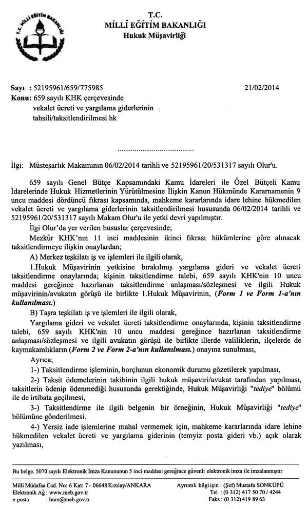 MEB; vekalet ücretini taksitlendirebilirsiniz