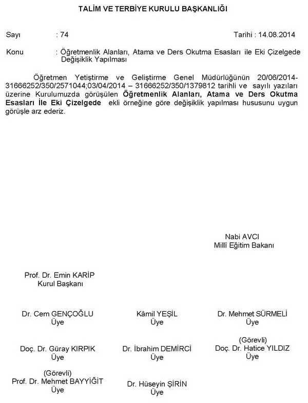 Öğretmen atamalarına esas çizelgede değişiklik