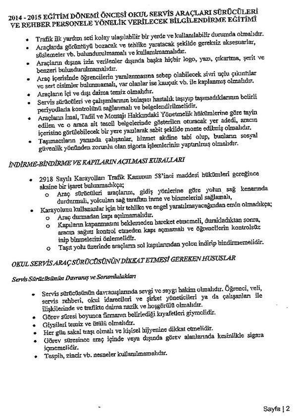 Okul trafik tedbirleri ve servis araçları denetimi