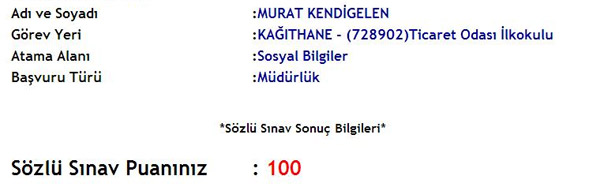 Bu Okul Müdürü Adaylarına 100 Puan Verildi